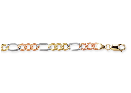 Three Tone Plated 8 mm Mens Figaro Chain